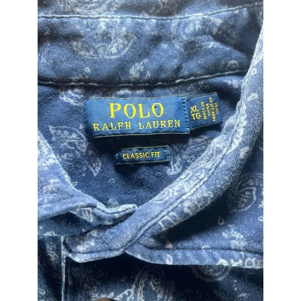 Polo Ralph Lauren Shirt Mens XL Short Sleeve Blue Paisley Classic Fit Cotton